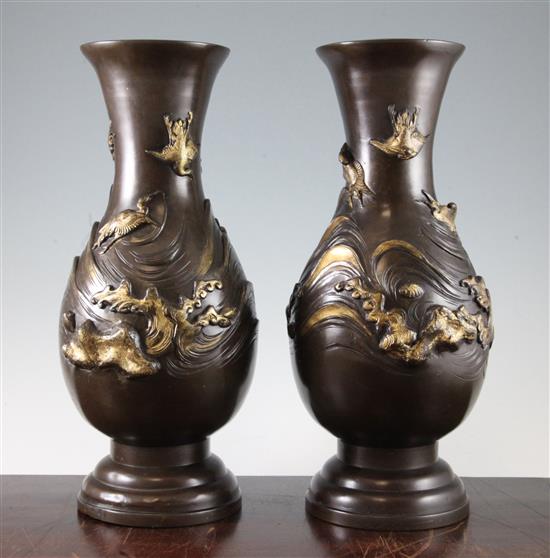 A pair of Japanese parcel gilt bronze baluster vases, 19th century, 36.7cm